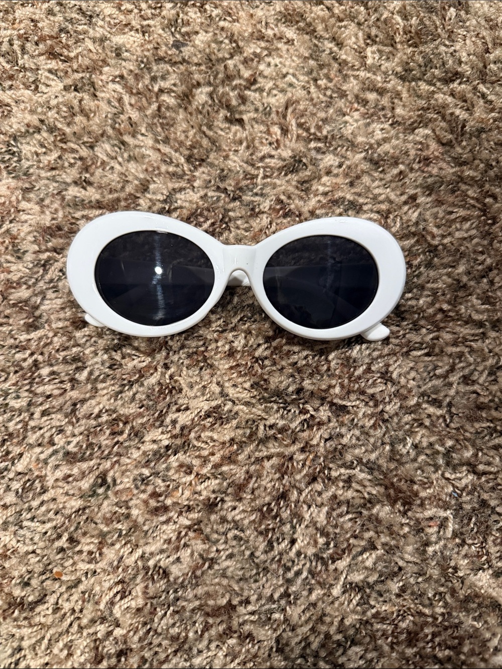 Amazon White Oval Sunglasses with Black Lenses